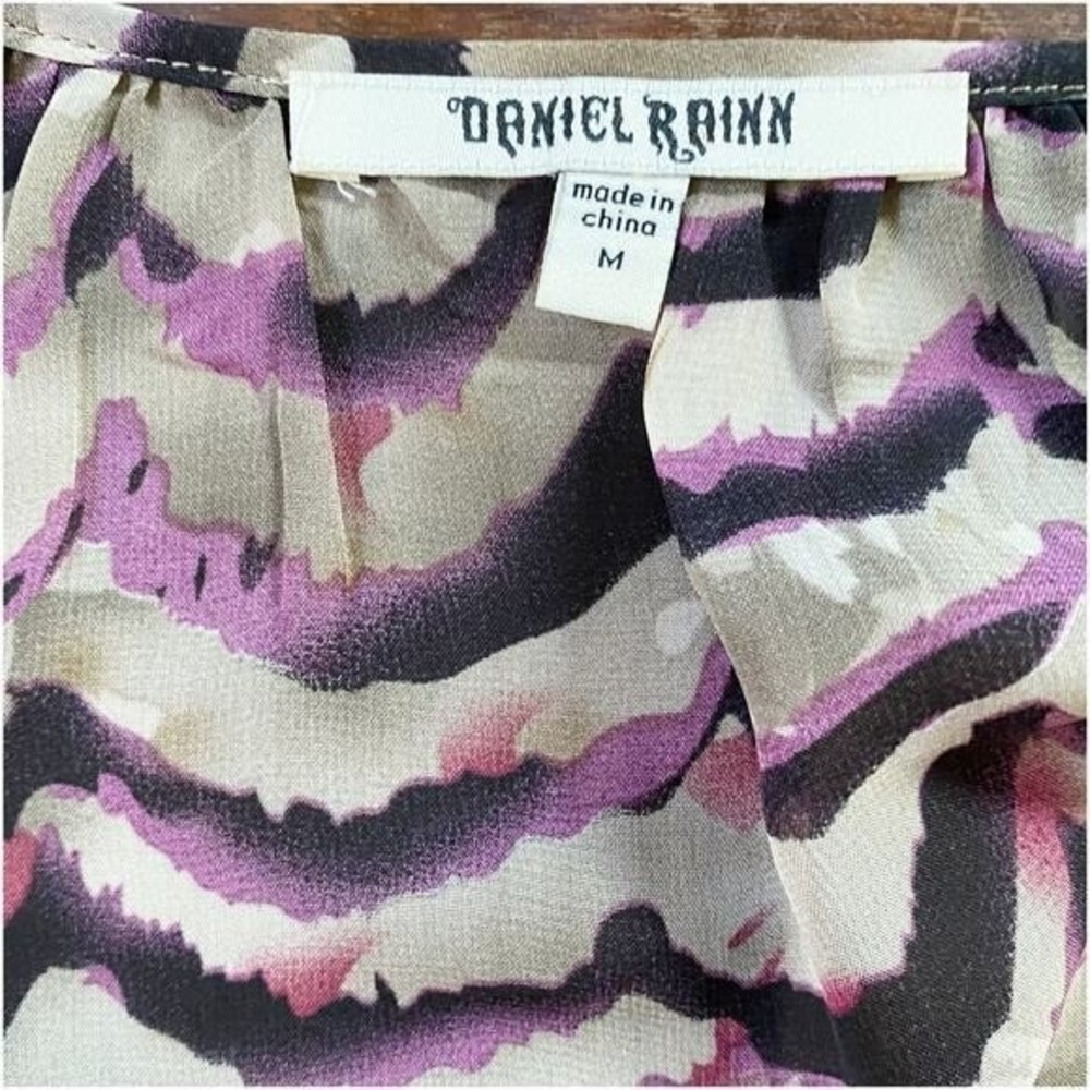 Daniel Rainn Purple Abstract Scallop Wave Sheer Chiffon Tunic Top Belted Medium - Picture 8 of 12